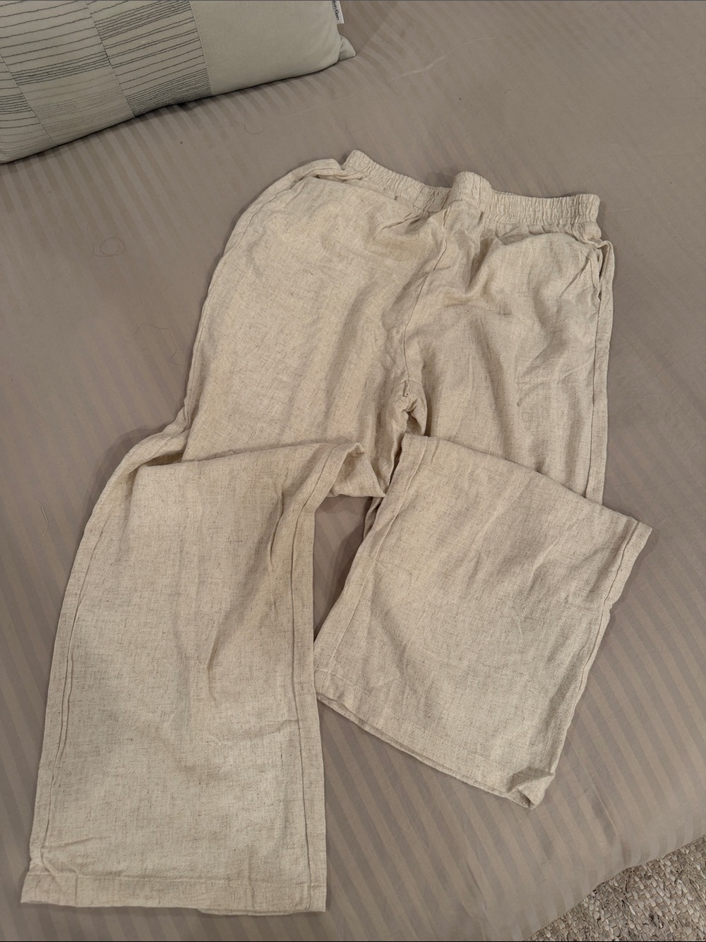 SHEIN Beige Elastic-Waist Linen-Blend Chinos